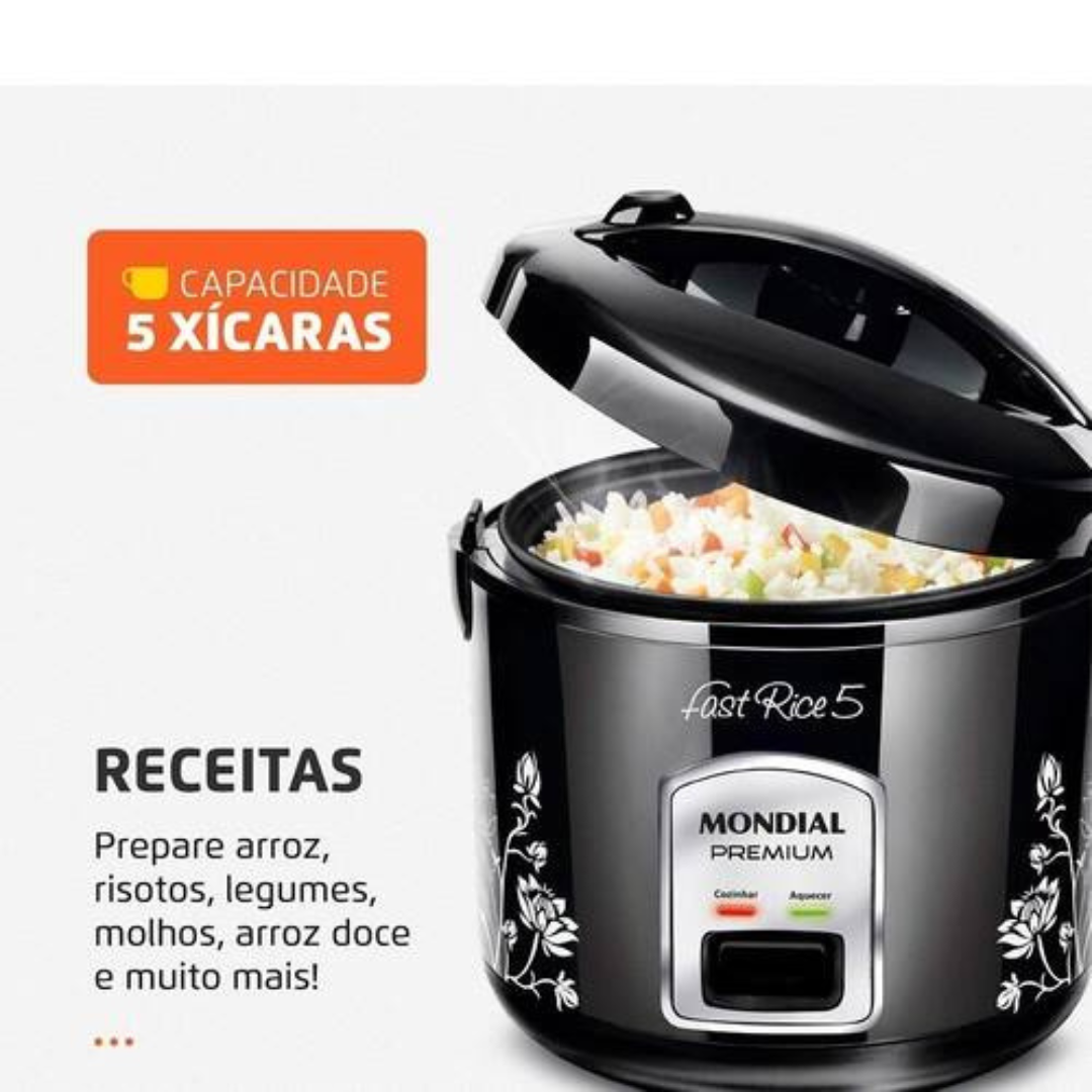 Panela Elétrica de Arroz Mondial NPE-08 - Fast Rice, Premium, 5 Xícaras, Preta 110V - 220V - Imagem 2