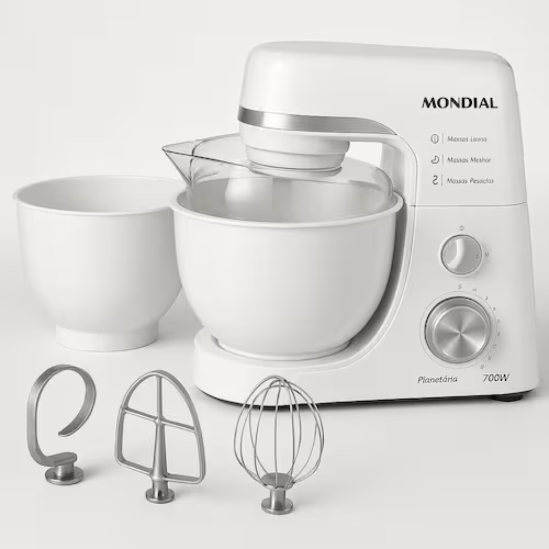 Batedeira Planetária Mondial BP-03W-2B com 12 Velocidades e 700W - Branca - 110V
