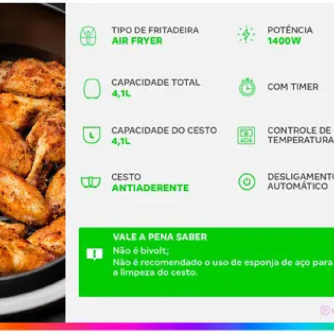 Air Fryer Philips Walita Spectre Preta 4,1L - Imagem 3