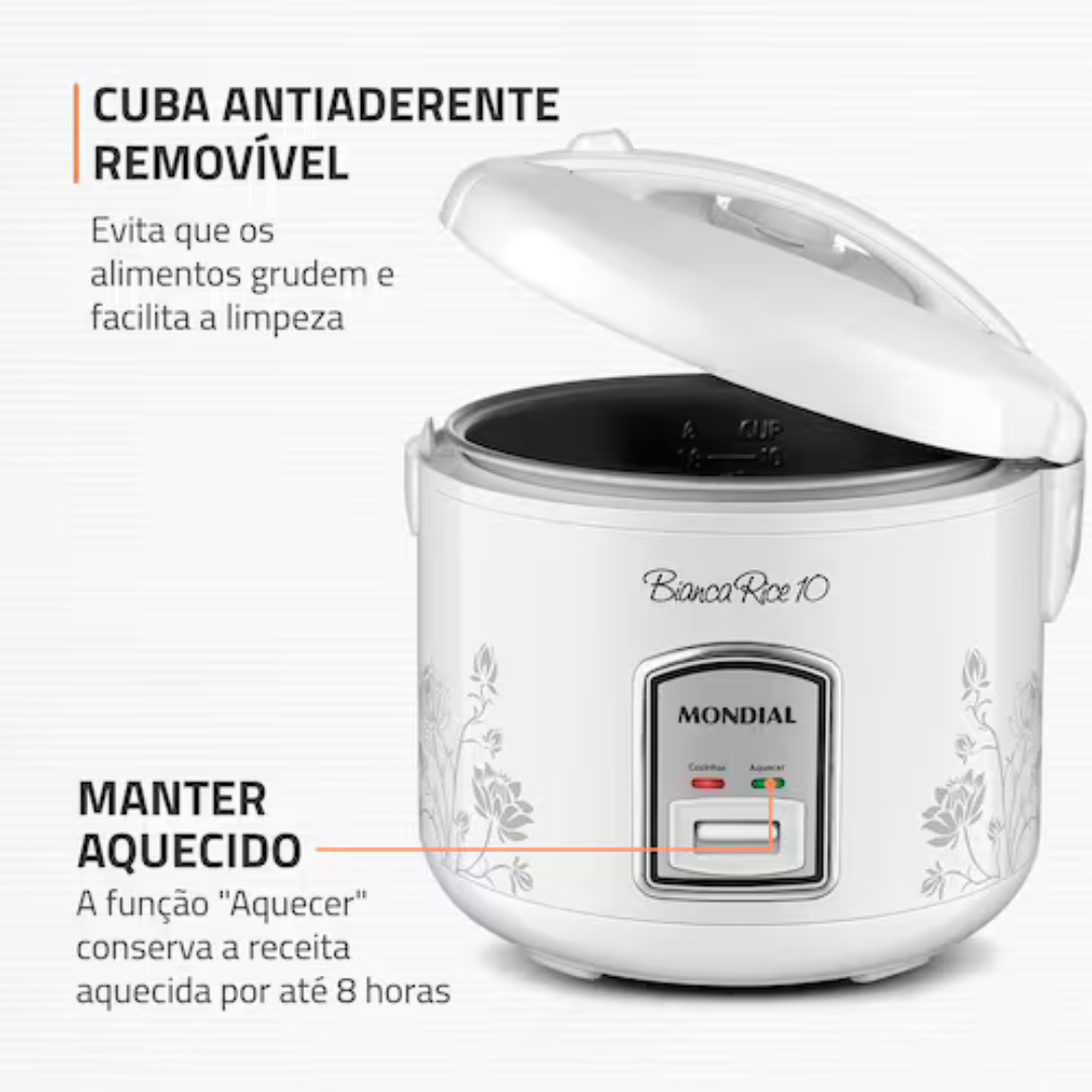 Panela Elétrica de Arroz Mondial Bianca Rice PE-10 10 Xícaras - Branca - 110V - Imagem 4