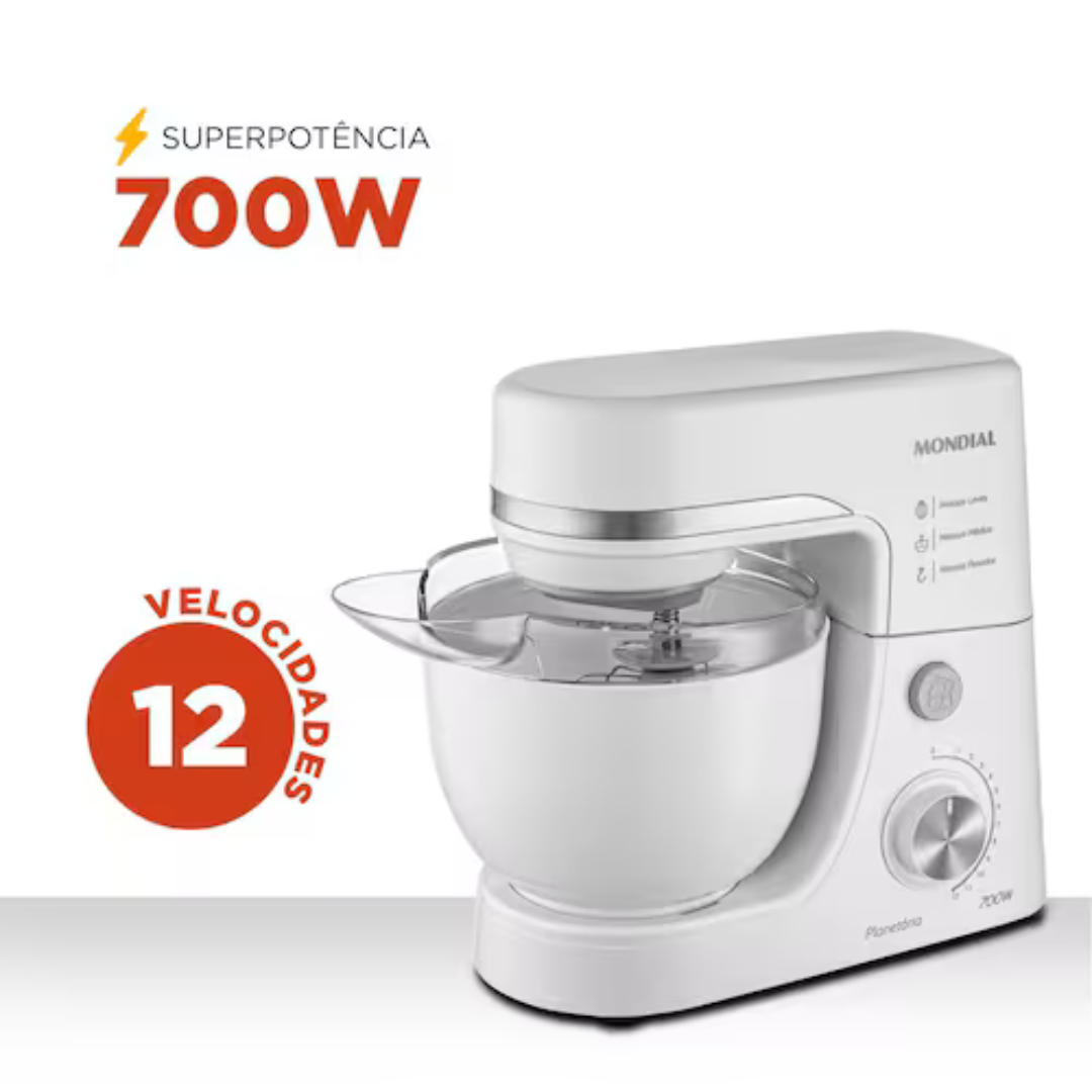 Batedeira Planetária Mondial BP-03W-2B com 12 Velocidades e 700W - Branca - 110V - Imagem 4