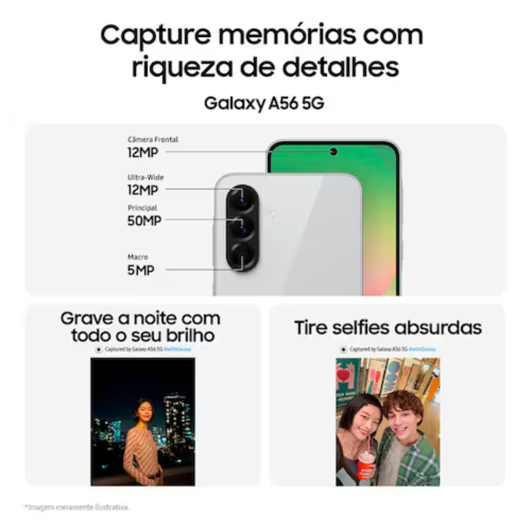 Smartphone Samsung Galaxy A56 Tela Super AMOLED 6.7" 128GB 5G Câmera Tripla até 50MP Vídeo HDR e Recursos AI Cinza - Imagem 5