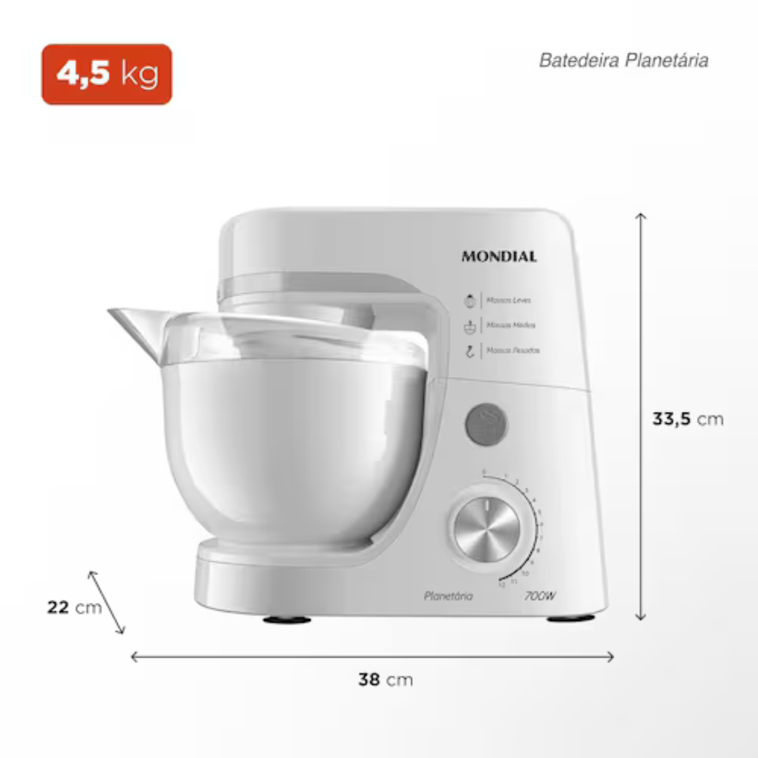 Batedeira Planetária Mondial BP-03W-2B com 12 Velocidades e 700W - Branca - 110V - Imagem 9